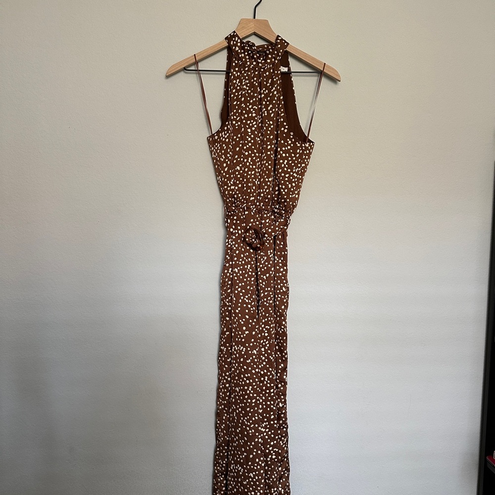 Brown Jumpsuit with white polka dots